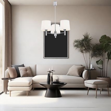 Brilagi - Pakabinamas šviestuvas MONTE su strypu 3xE27/15W/230V kreminis/blizgus chromas