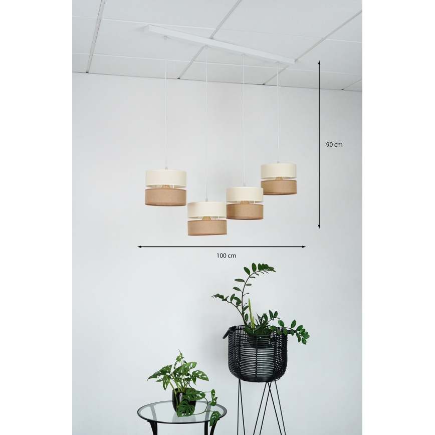 Brilagi - Pakabinamas šviestuvas ant laido ROYAL YUTE 4xE27/15W/230V smėlio/kreminės/baltos spalvos
