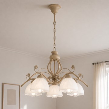 Brilagi - Pakabinamas šviestuvas su grandine ANTICO MODERN 5xE27/60W/230V smėlio spalvos