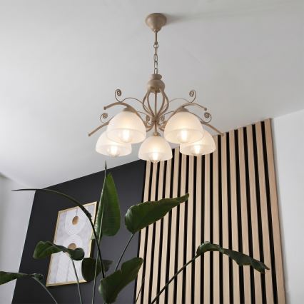 Brilagi - Pakabinamas šviestuvas su grandine ANTICO MODERN 5xE27/60W/230V smėlio spalvos