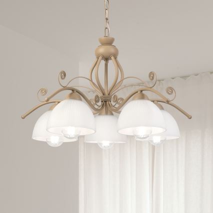 Brilagi - Pakabinamas šviestuvas su grandine ANTICO MODERN 5xE27/60W/230V smėlio spalvos