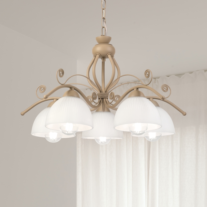 Brilagi - Pakabinamas šviestuvas su grandine ANTICO MODERN 5xE27/60W/230V smėlio spalvos