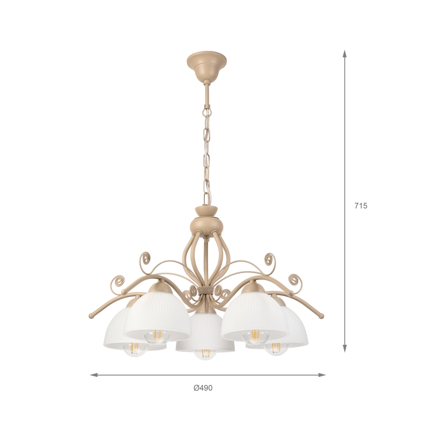 Brilagi - Pakabinamas šviestuvas su grandine ANTICO MODERN 5xE27/60W/230V smėlio spalvos