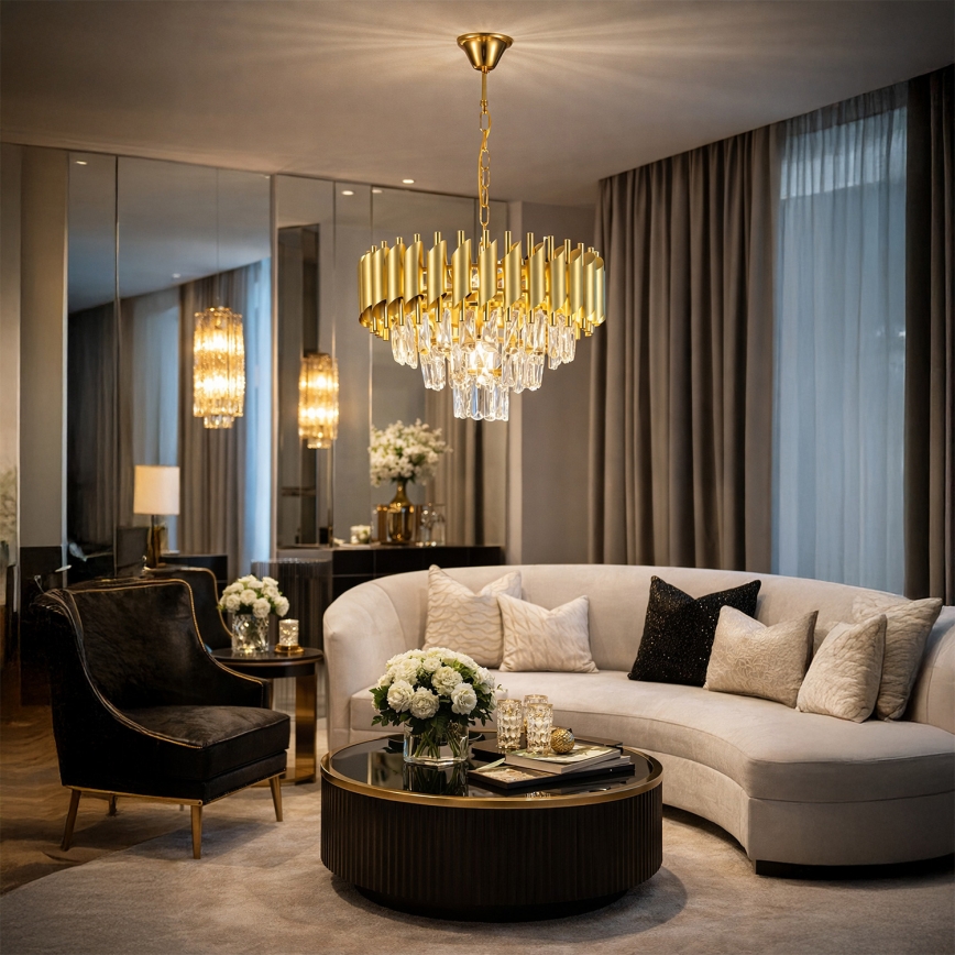 Brilagi - Pakabinamas šviestuvas su grandine ECLIPSE 5xE14/10W/230V Ø 38 cm auksinis