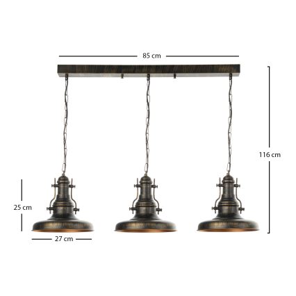 Brilagi - Pakabinamas šviestuvas su grandine PYRONIC 3xE27/40W/230V bronzinė/patina