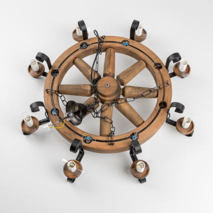 Brilagi - Pakabinamas šviestuvas su grandine ROATA 8xE14/40W/230V, skersmuo 70 cm, iš buko