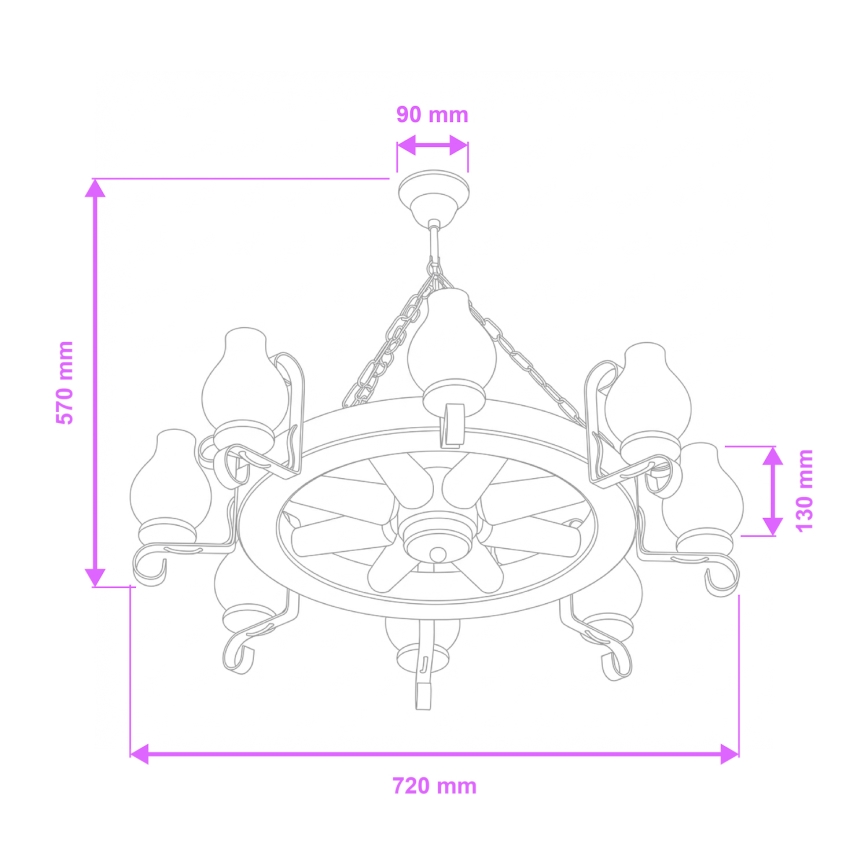 Brilagi - Pakabinamas šviestuvas su grandine ROATA 8xE14/40W/230V, skersmuo 70 cm, iš buko