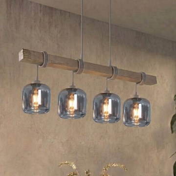BRILAGI - Pakabinamas šviestuvas su kabeliu WOOD GLASS 4xE27/60W/230V pušis/pilka/dūminė pilka