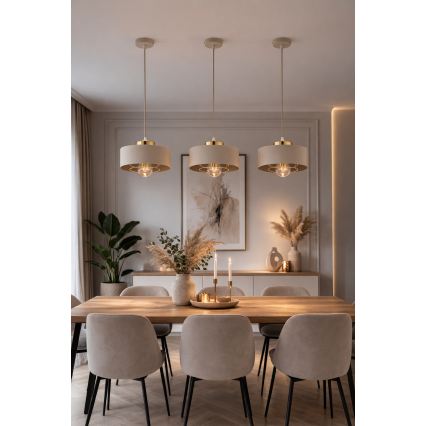 Brilagi - Pakabinamas šviestuvas su laidu 1xE27/60W/230V, skersmuo 20 cm, smėlio spalvos/auksinė