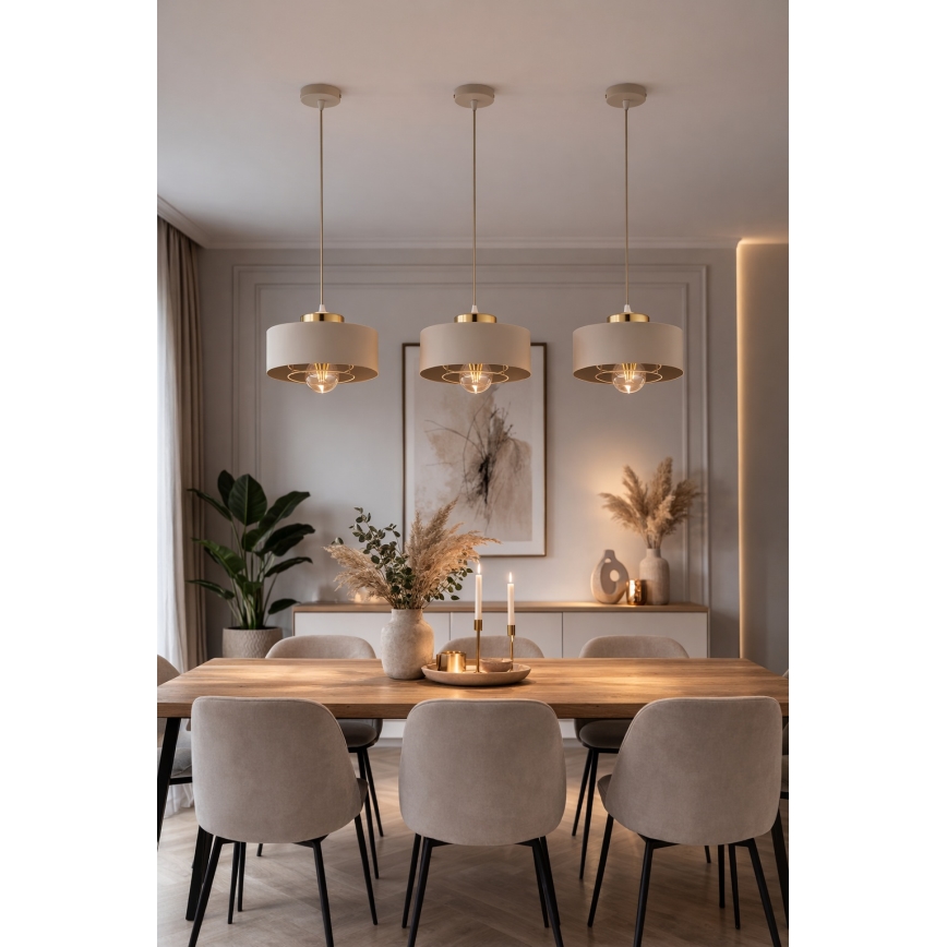 Brilagi - Pakabinamas šviestuvas su laidu 1xE27/60W/230V, skersmuo 20 cm, smėlio spalvos/auksinė