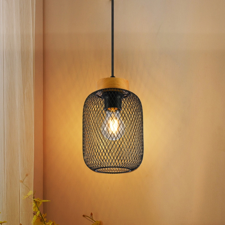Brilagi - Pakabinamas šviestuvas su laidu BASKLITE 1xE27/15W/230V kaučiukmedis/juoda