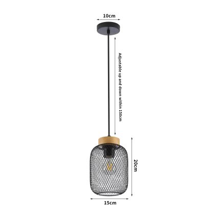 Brilagi - Pakabinamas šviestuvas su laidu BASKLITE 1xE27/15W/230V kaučiukmedis/juoda