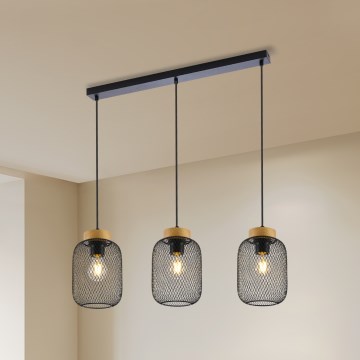 Brilagi - Pakabinamas šviestuvas su laidu BASKLITE 3xE27/15W/230V kaučiukmedis/juodas