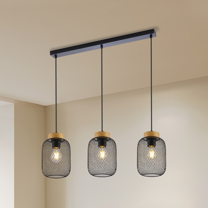 Brilagi - Pakabinamas šviestuvas su laidu BASKLITE 3xE27/15W/230V kaučiukmedis/juodas