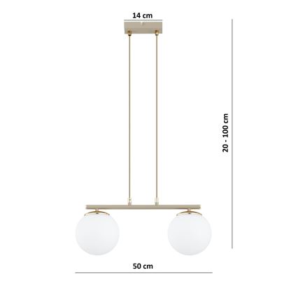 Brilagi - Pakabinamas šviestuvas su laidu MILO 2xE27/60W/230V smėlinė/auksinė