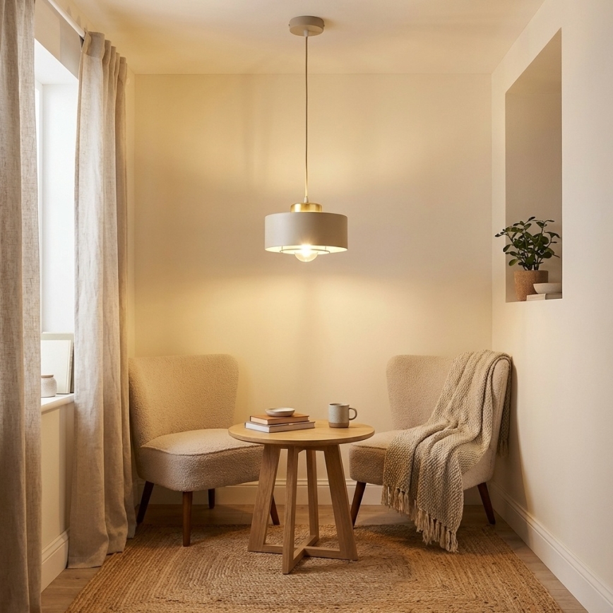 Brilagi - Pakabinamas šviestuvas su laidu SPRING 1xE27/60W/230V, skersmuo 20 cm, smėlio spalvos/auksinė