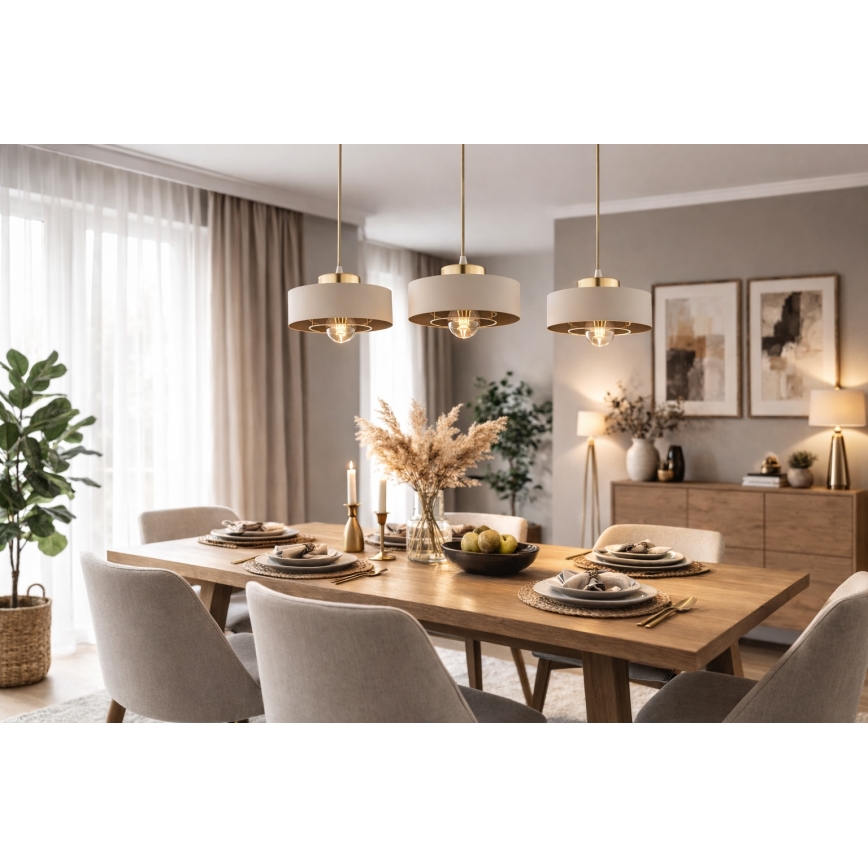 Brilagi - Pakabinamas šviestuvas su laidu SPRING 1xE27/60W/230V, skersmuo 20 cm, smėlio spalvos/auksinė