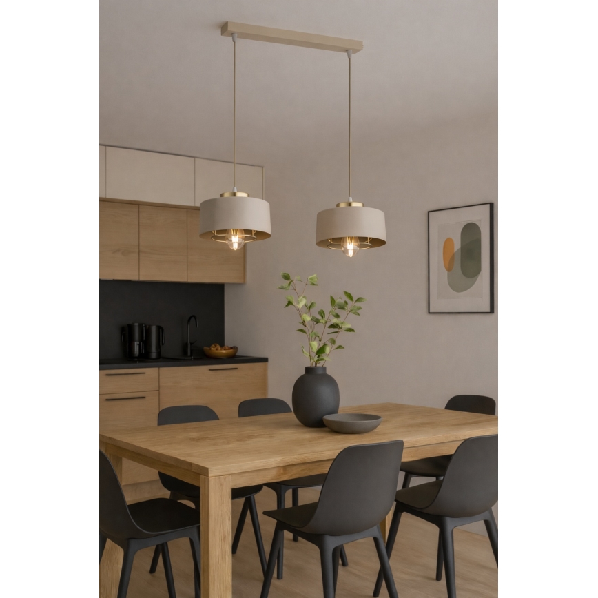 Brilagi - Pakabinamas šviestuvas su laidu SPRING 2xE27/60W/230V smėlinis/auksinis