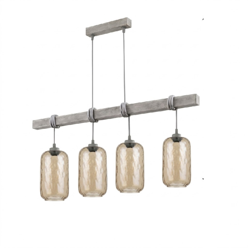 BRILAGI - Pakabinama liustra ant laido WOOD GLASS 4xE27/60W/230V pušis/pilka/dūminė ruda