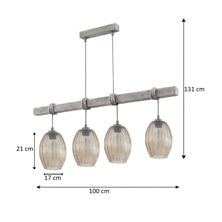 BRILAGI - Pakabinamas šviestuvas ant laido WOOD GLASS 4xE27/60W/230V pušis/pilka/dūminė ruda