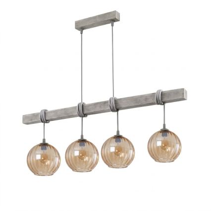 BRILAGI - Pakabinamas šviestuvas ant laido WOOD GLASS 4xE27/60W/230V pušis/pilka/dūminė ruda