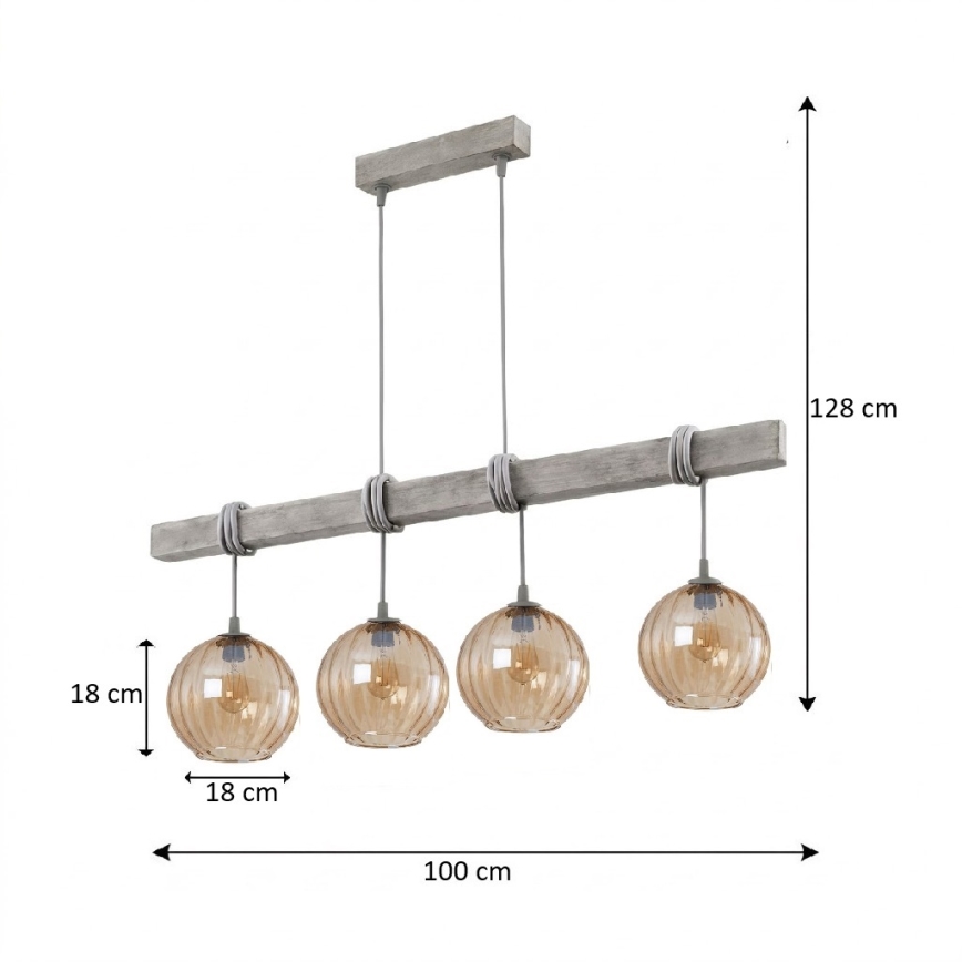 BRILAGI - Pakabinamas šviestuvas ant laido WOOD GLASS 4xE27/60W/230V pušis/pilka/dūminė ruda