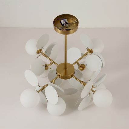 Brilagi - Pakabinamas šviestuvas su strypu BALMO 8xG9/9W/230V skersmuo 60 cm auksinė/balta