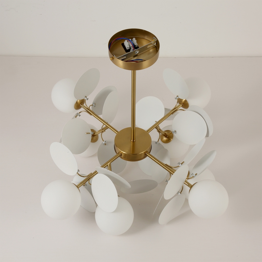 Brilagi - Pakabinamas šviestuvas su strypu BALMO 8xG9/9W/230V skersmuo 60 cm auksinė/balta