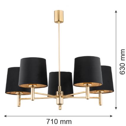 Brilagi - Pakabinamas šviestuvas su strypu MONTE 5xE27/15W/230V juoda/auksinė