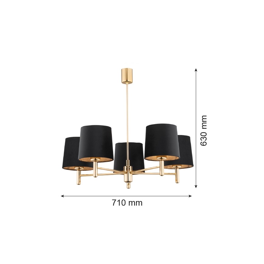 Brilagi - Pakabinamas šviestuvas su strypu MONTE 5xE27/15W/230V juoda/auksinė