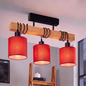 BRILAGI - paviršinis šviestuvas NUBILA 3xE27/60W/230V pušis/raudona