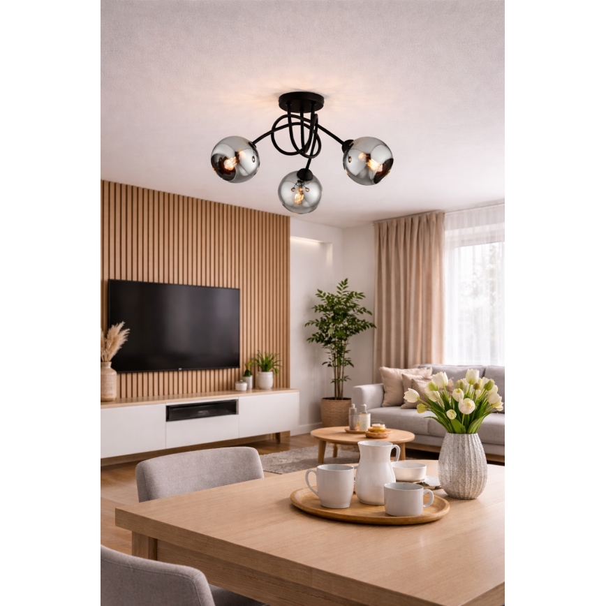 Brilagi - Prie lubų montuojama liustra DIOR 3xE27/60W/230V juoda/dūminė pilka
