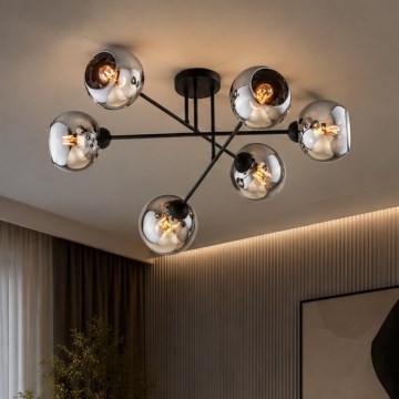 Brilagi - Prie lubų montuojama liustra DIOR 6xE27/60W/230V juoda/dūminė pilka