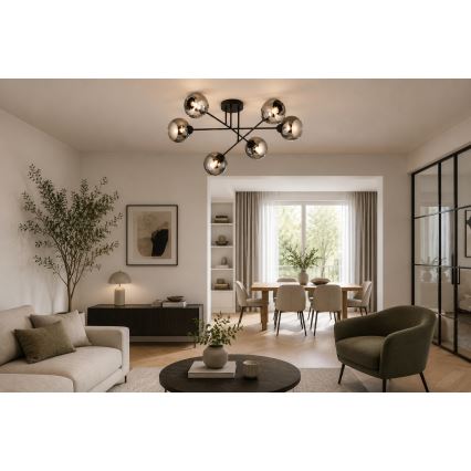 Brilagi - Prie lubų montuojama liustra DIOR 6xE27/60W/230V juoda/dūminė pilka