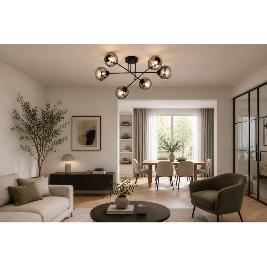 Brilagi - Prie lubų montuojama liustra DIOR 6xE27/60W/230V juoda/dūminė pilka