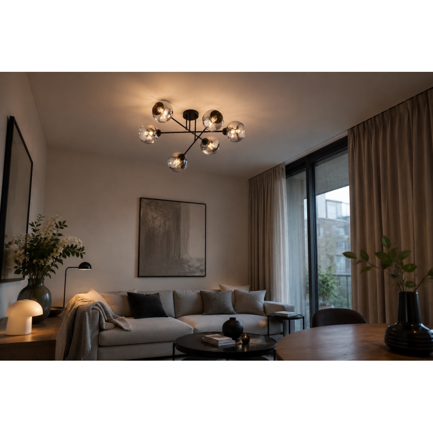 Brilagi - Prie lubų montuojama liustra DIOR 6xE27/60W/230V juoda/dūminė pilka