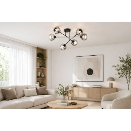 Brilagi - Prie lubų montuojama liustra DIOR 6xE27/60W/230V juoda/dūminė pilka