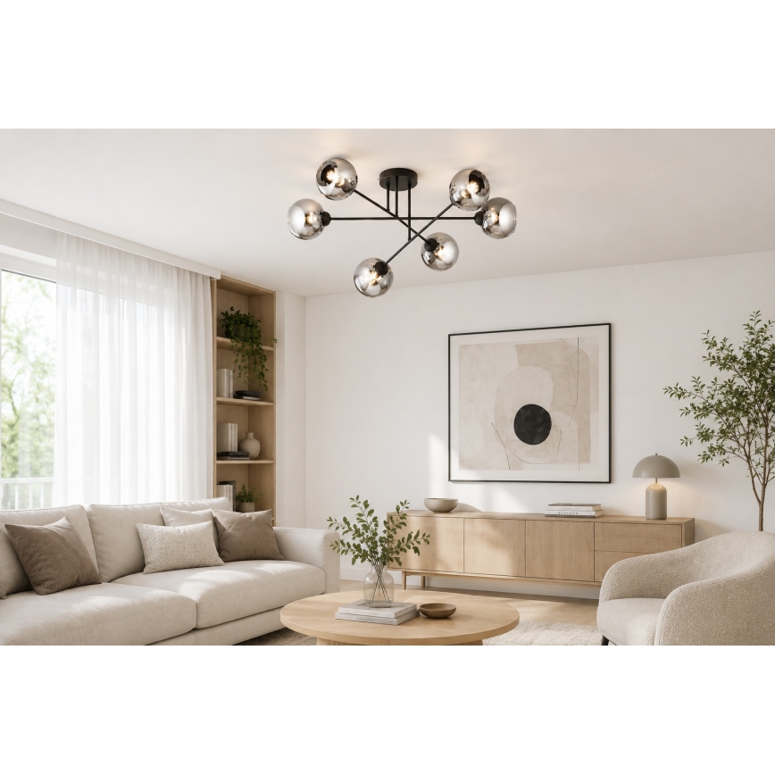 Brilagi - Prie lubų montuojama liustra DIOR 6xE27/60W/230V juoda/dūminė pilka