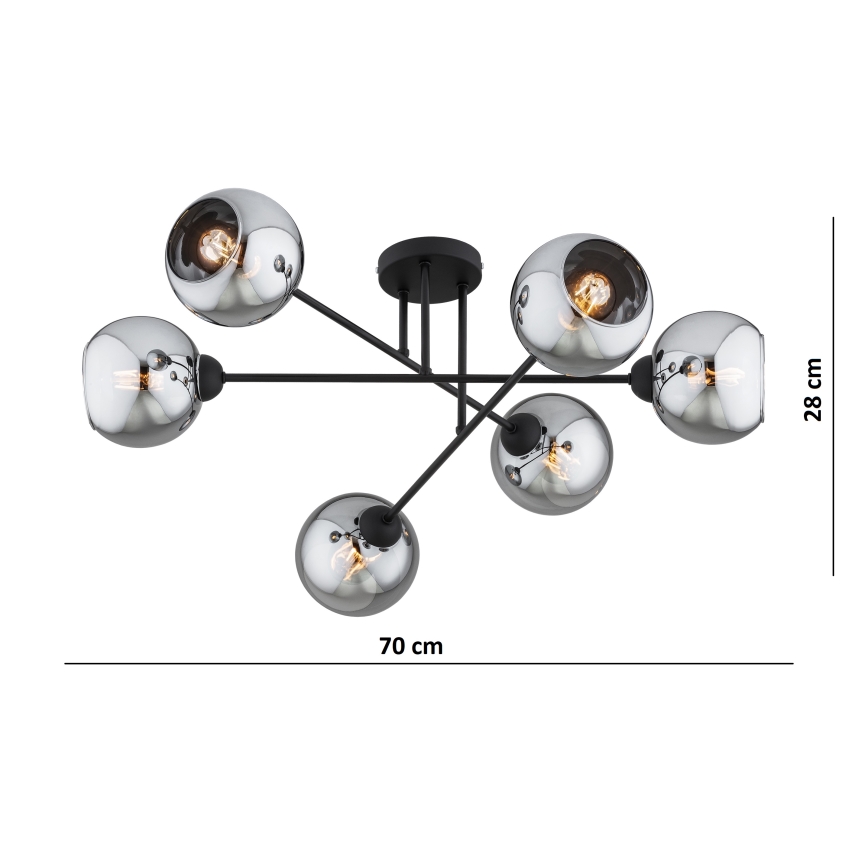 Brilagi - Prie lubų montuojama liustra DIOR 6xE27/60W/230V juoda/dūminė pilka