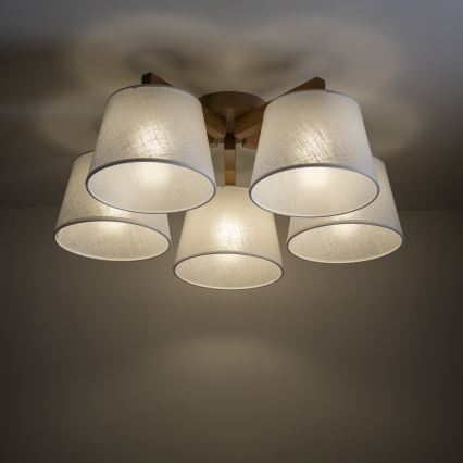 Brilagi - Prie lubų montuojama liustra LATTE SABIA 5xE27/60W/230V pušis/balta