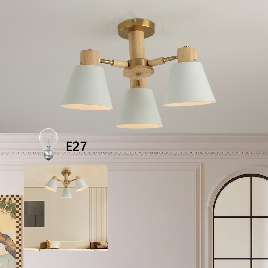 Brilagi - Prie lubų montuojama liustra LUND WOOD 3xE27/40W/230V, skersmuo 50 cm, iš kaučiukmedžio