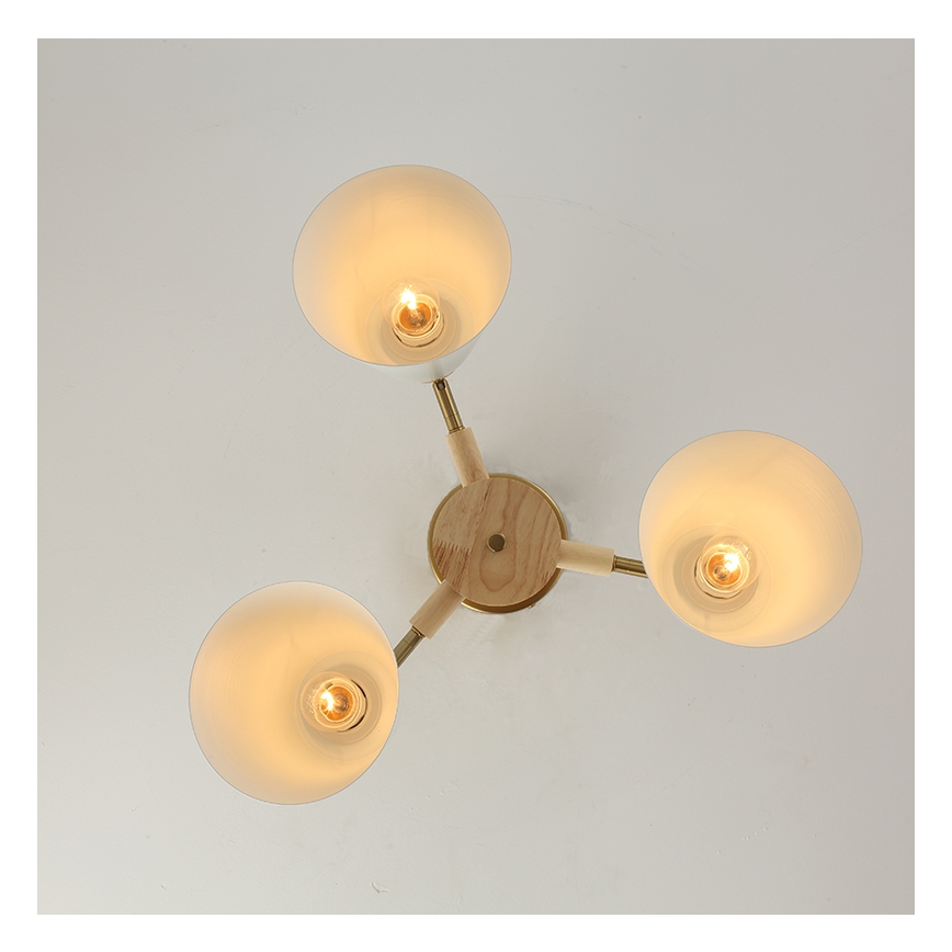 Brilagi - Prie lubų montuojama liustra LUND WOOD 3xE27/40W/230V, skersmuo 50 cm, iš kaučiukmedžio