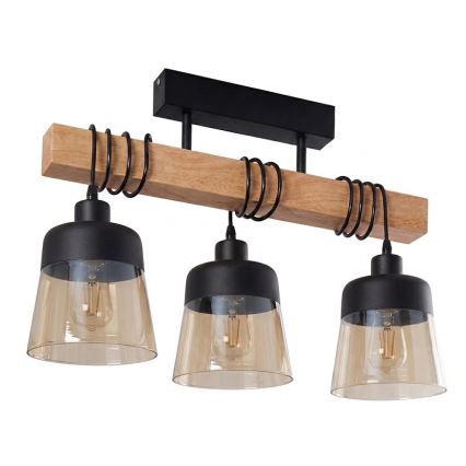 BRILAGI - Prie lubų montuojamas šviestuvas WOOD GLASS 3xE27/60W/230V pušis/juoda/dūminė ruda