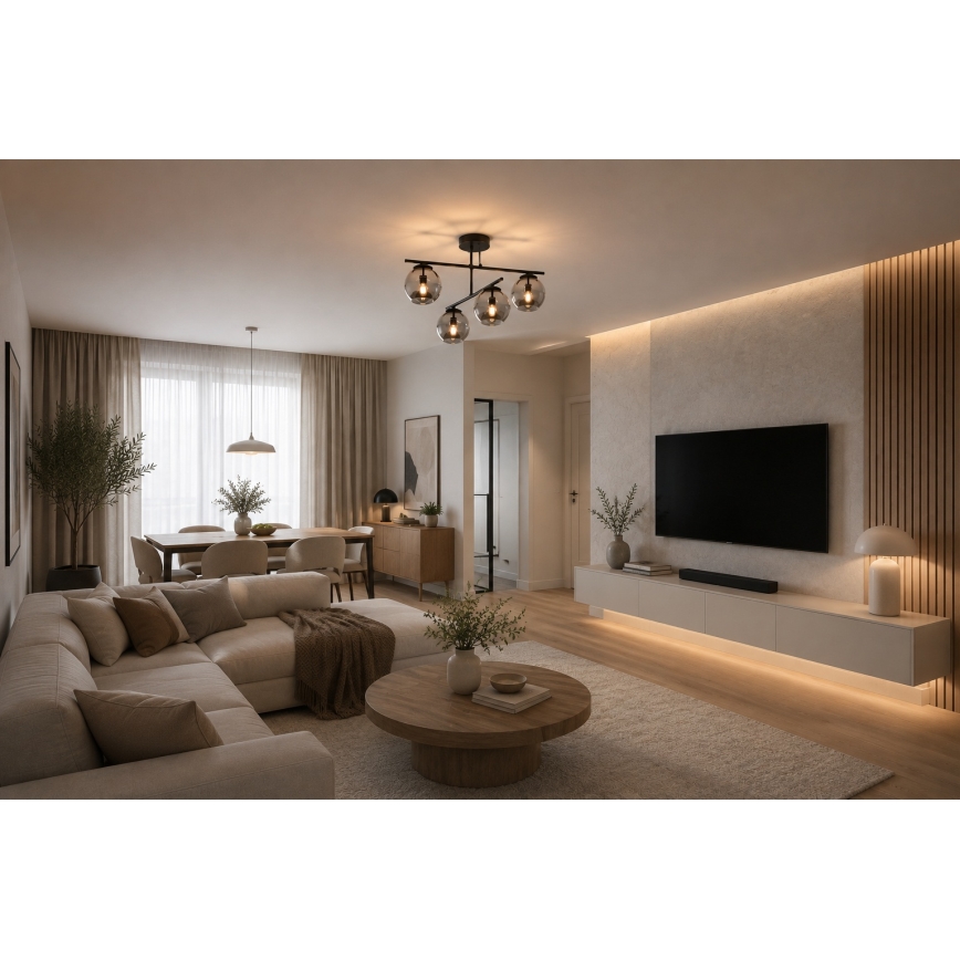 BRILAGI - Prie lubų montuojamas šviestuvas DIOR 4xE27/60W/230V juodas/dūminis pilkas
