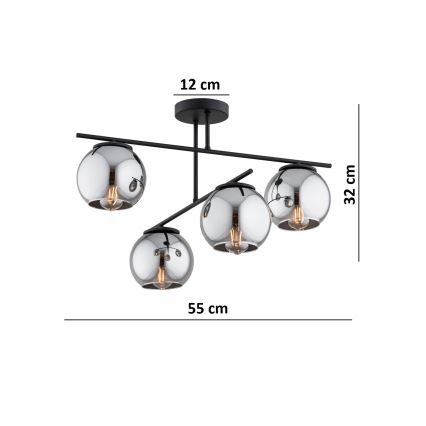 BRILAGI - Prie lubų montuojamas šviestuvas DIOR 4xE27/60W/230V juodas/dūminis pilkas