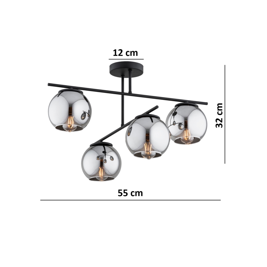 BRILAGI - Prie lubų montuojamas šviestuvas DIOR 4xE27/60W/230V juodas/dūminis pilkas