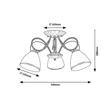 Brilagi - Prie lubų montuojamas šviestuvas FRED, 3 × E27 (maks. 60 W, 230 V), skersmuo 59 cm, bronzinis
