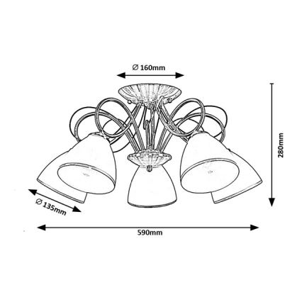 Brilagi - Prie lubų montuojamas šviestuvas FRED 5xE27/60W/230V, skersmuo 59 cm, bronzinis