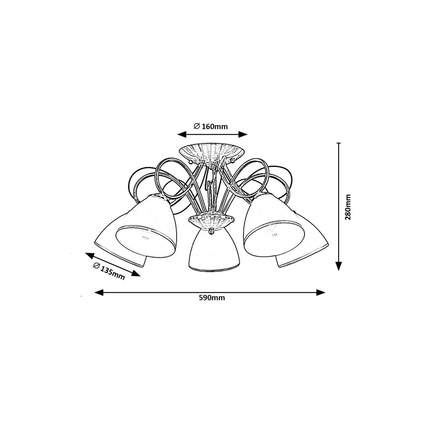 Brilagi - Prie lubų montuojamas šviestuvas FRED 5xE27/60W/230V, skersmuo 59 cm, bronzinis