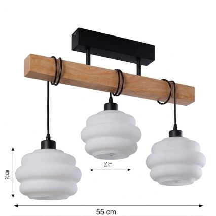 BRILAGI - Prie lubų montuojamas šviestuvas WOOD GLASS 3xE27/60W/230V pušis/juoda/balta